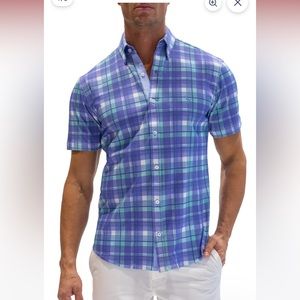 TAILORBYRD BLUE & GREEN PLAID KNIT 'GETAWAY' SHORT SLEEVE SHIRT Brand new